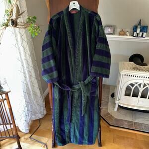 Vintage Nordstrom Bath Robe Mens Colorblock Cotton terry cloth thick blue green